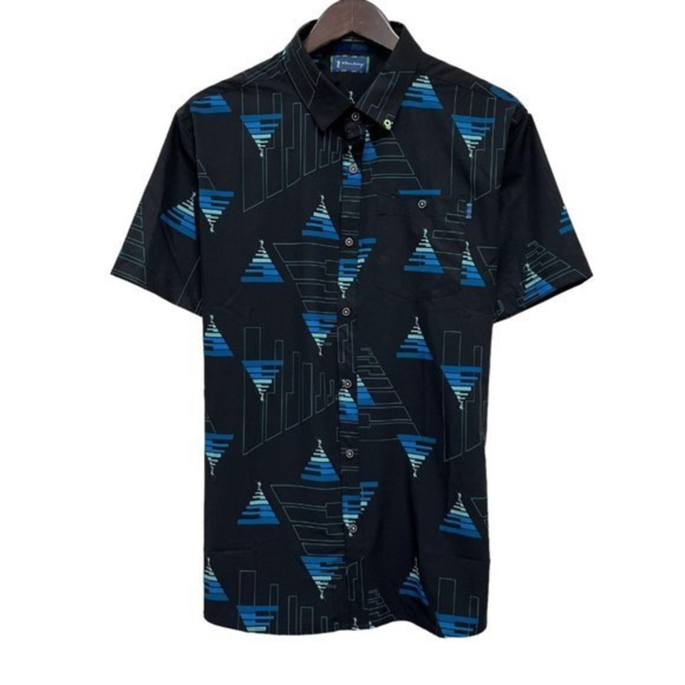 William Murray Men's Golf Button Front Shirt Piano Key Black Short Sleeve NWOT L